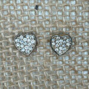 Gold Heart Shaped Stud Earrings with Rhinestones